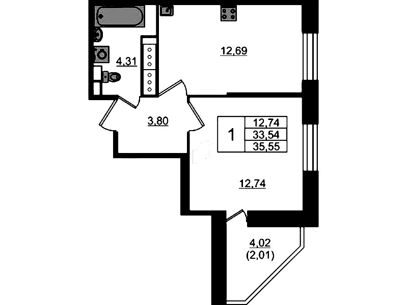 1-комнатная квартира 35.55 м², 22/23 эт., ЖК «Живи! В Рыбацком»